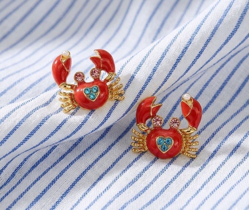 Baublebar Crab Earrings Gold CZ Art Marine Nautical Boho Fish Y2K Ocean Heart